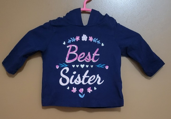 Carters Baby Girl Size 3 Mo Best Sister Hoodie Navy Blue Floral Graphic Pullover