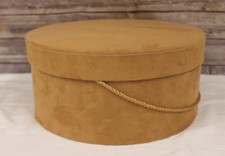 Hat Box Tan Brown Round Suede Rope Handle Storage Display Decor Vintage Style