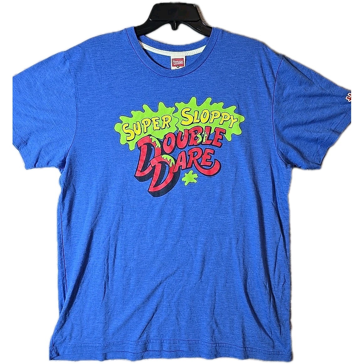 HOMAGE Men XL Super Sloppy Double Dare T-Shirt Tri Blend Blue Retro Nickelodeon