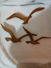 Vintage MCM Homeco Inc Seagull Wall Decor Set of 2 Brown Plastic Wood Style USA
