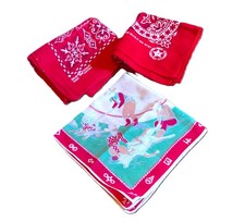 Vintage Red Bandanas Cowboy Hankie Handkerchief Western Linens Lot USA