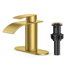 Forious Brushed Gold Bathroom Faucet One Hole Waterfall Single Handle Bathroom