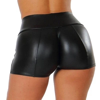 WOMENS Short taille haute noir simili cuir femme mode clubwear disco neuf