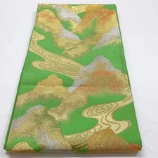 6359 Japanese Vintage Fukuro Obi Belt Kimono Fabric Silk Traditional Green