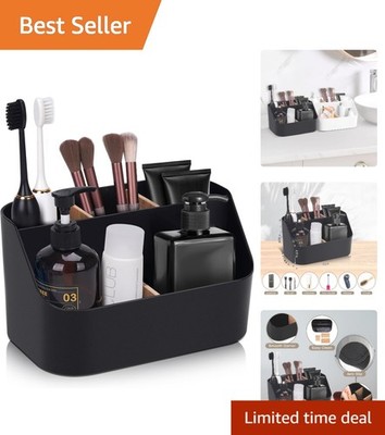 Multifunctional Toothbrush and Makeup Organizer - Sleek Black Bathroom Accessory