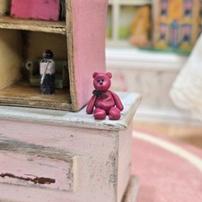 Dollhouse Miniature Beanie Baby Buddy the Cranberry Bear Clay Shelf Sitter OOAK