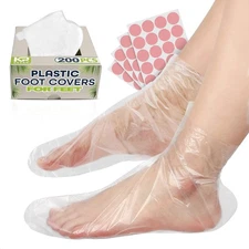 200 Pcs Plastic Foot Covers for Feet – Leak-Proof, Ribbed Anti-Slip 200 Stickers