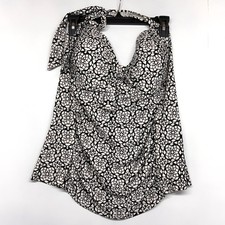 Kona Sol Halter Tankini Swim Top Ruched Black and White Print Bra Padding Sz XL