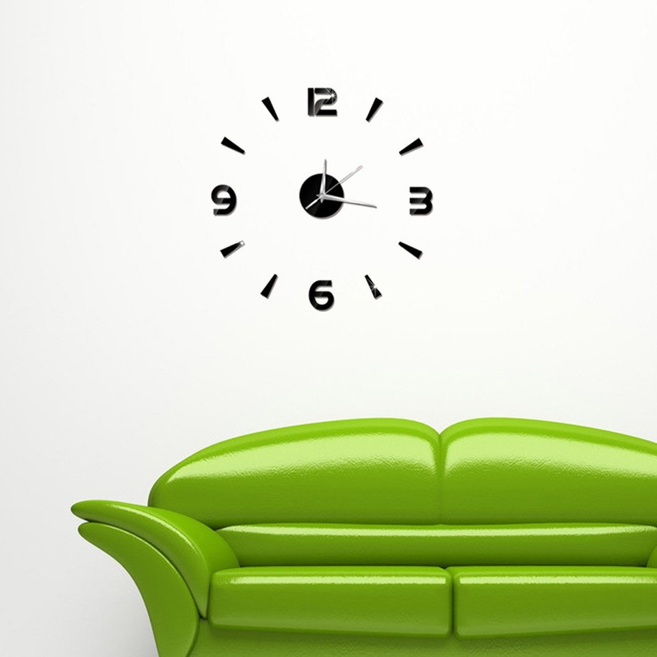 3D Wall Clock Large Number Stick-on Modern Frameless Wall Clock DIY ...