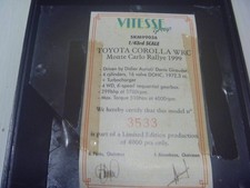 Vitesse 1/43  TOYOTA COROLLA WRC #4 MONTE CARLO RALLYE 1999 788782