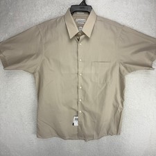Van Heusen Mens 17 Short Sleeve Poplin Dress Shirt Tan Regular Fit Wrinkle Free