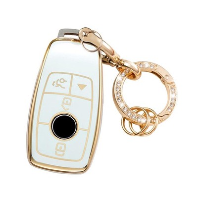 LEERLY Key Fob Cover with Anti-lost Keychain Compatible Perfect Fit, White 