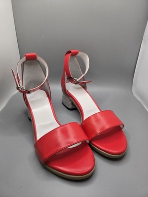Girotti Red Leather Ankle Strap Sandals   Textured Block Heel   Women s 7.5 38
