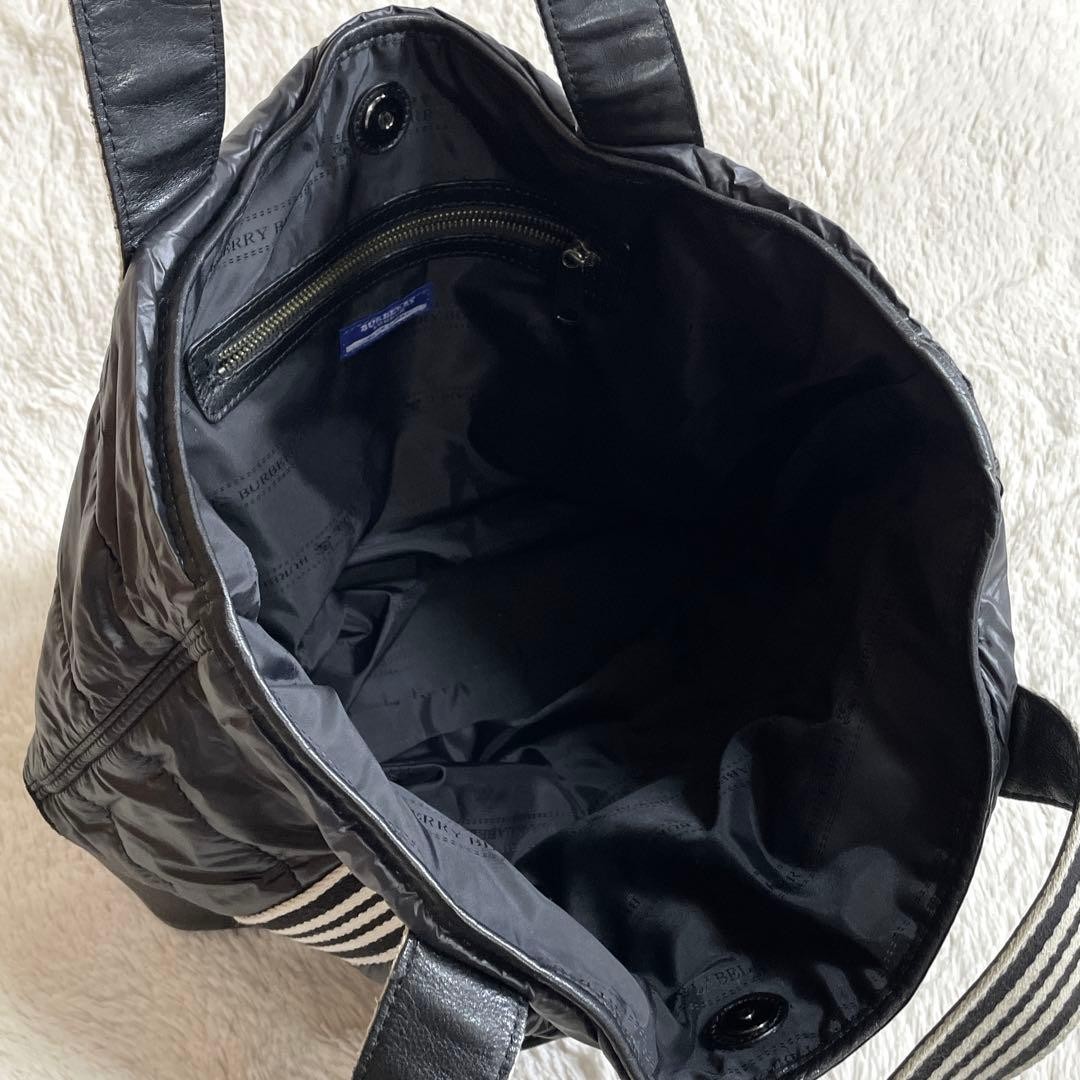 Burberry Blue Label Down Stripe Leather Large Tote Bag Black Handbag New thumbnail 8