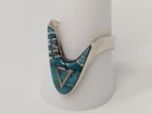 Vintage Native American Style Sterling Silver Turquoise Inlay V Ring  Size 10