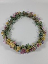 Pink Flower Crown Headband 8" D Green Leaf Accents Bridal , Birthday , Festival