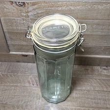 Vintage Hermetic Glass Jar Clear Green Spaghetti Jar CottageCore Made In Italy