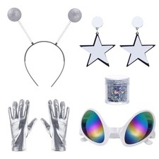 5 Pcs Alien Costume with Antenna Headband Glasses Silver Gloves Earring Face ...