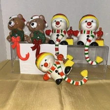 Vintage Sun Hill Plastic Stocking Hangers (5) Bears & Snowmen