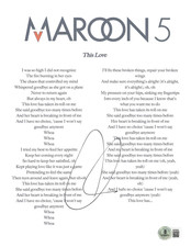 SINGER ADAM LEVINE SIGNED MAROON 5 THIS LOVE LYRIC SHEET BECKETT BAS COA