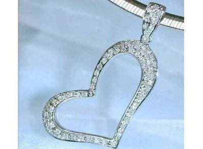 2Ct Lab Created Diamond Round Heart Pendant 14K White Gold Finish Free Chain 16'