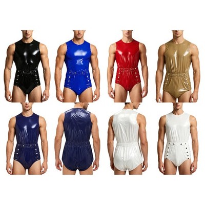 Mens Adaptive Romper Washable Bodysuit Skin-friendly Anti-strip Jumpsuit Casual