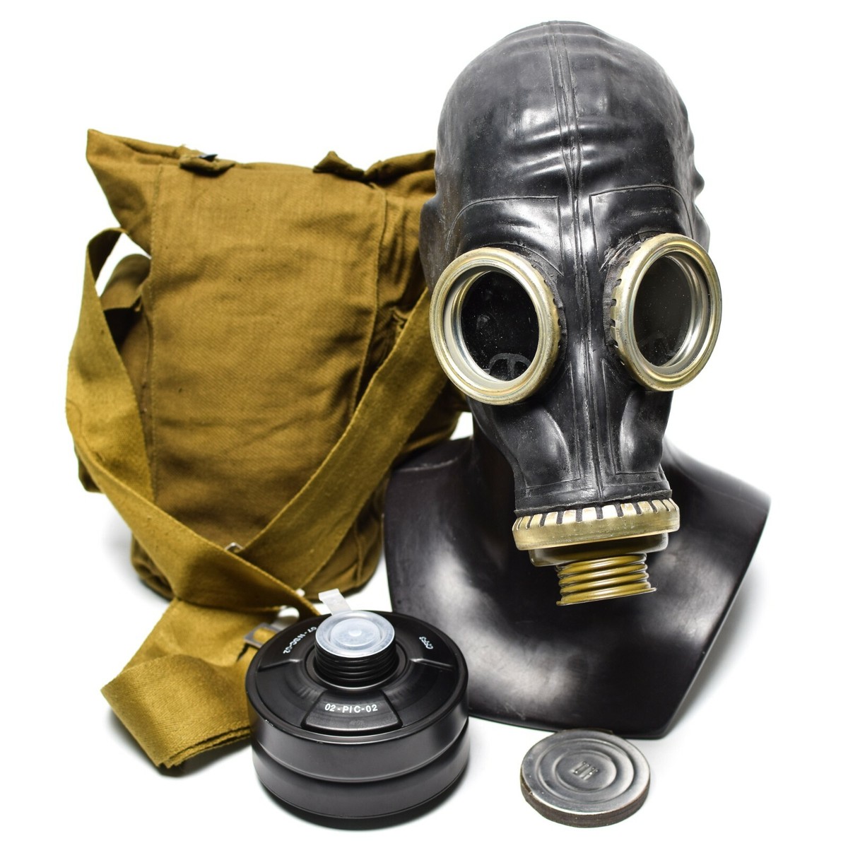 ソ連 赤軍 冷戦期 GP-5 ガスマスク 2個セット（黒）CCCP Original Soviet Era Gas mask GP-5 black rubber full set All sizes