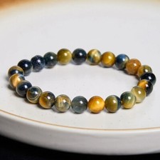 Yellow Blue Tiger Eye Healing Crystal Stretch Bracelet 8mm Round Gemstone Beads