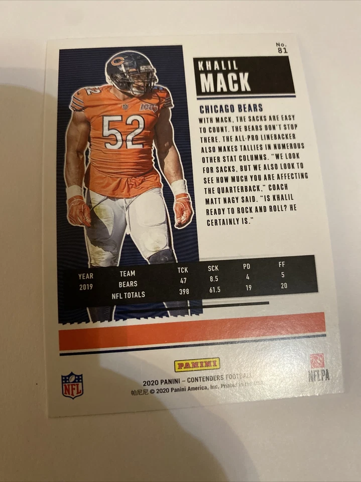 2020 Panini Contenders Stardust Sparkle SSP Khalil Mack #81 - Image 2 of 2