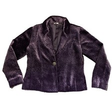 CHICO'S Women's Sz 2 L/12 Mesmerise Jigsaw Purple Single Button Velvet Jacket