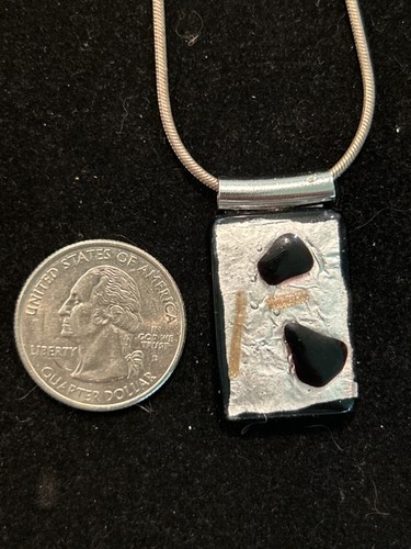 STERLING SILVER MULTICOLORED RECTANGULAR RESIN NECKLACE 15" - Picture 4 of 9