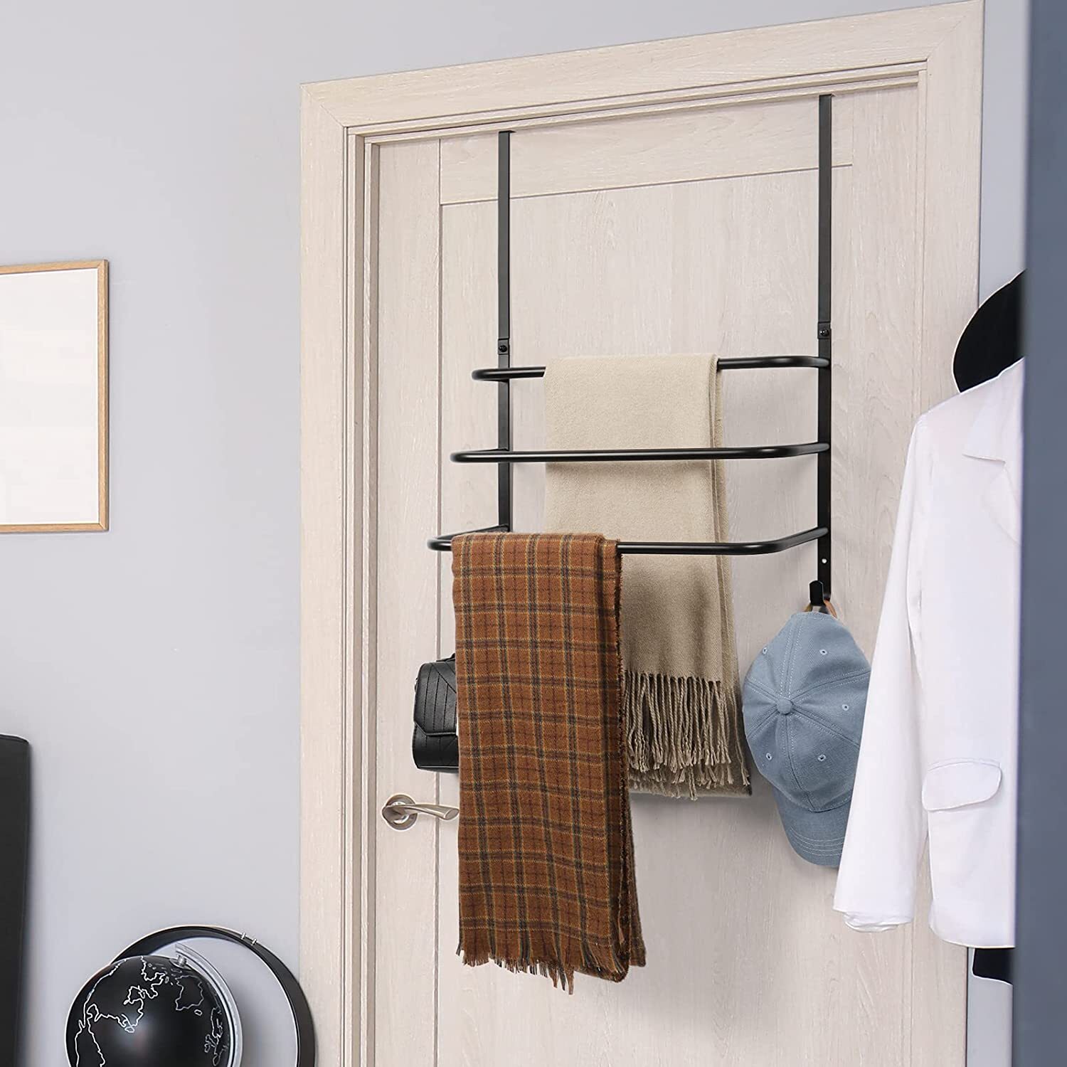 3-Tier Over The Door Bathroom Towel Holder Rack with Hooks Towel Bar Rack |  eBay