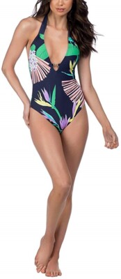 Trina Turk Women's 175172 V-Neck Halter One Piece Swimsuit Size 10