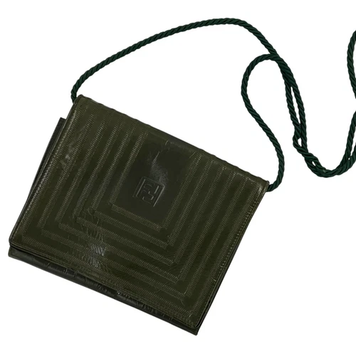 FENDI Vtg 70s Green Patent Leather Shoulder Stitch Detail Bag