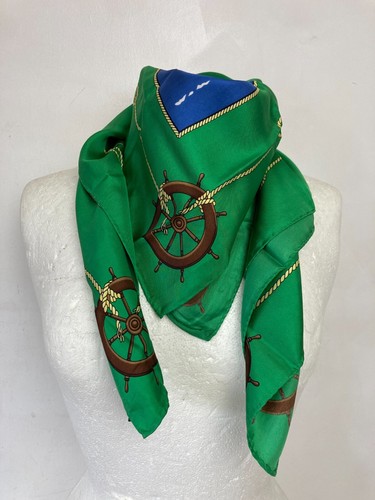 Vintage Silk Square Neck Scarf Head Scarf Neckerchief Blue Nautical Sailing 80s - Picture 6 of 6