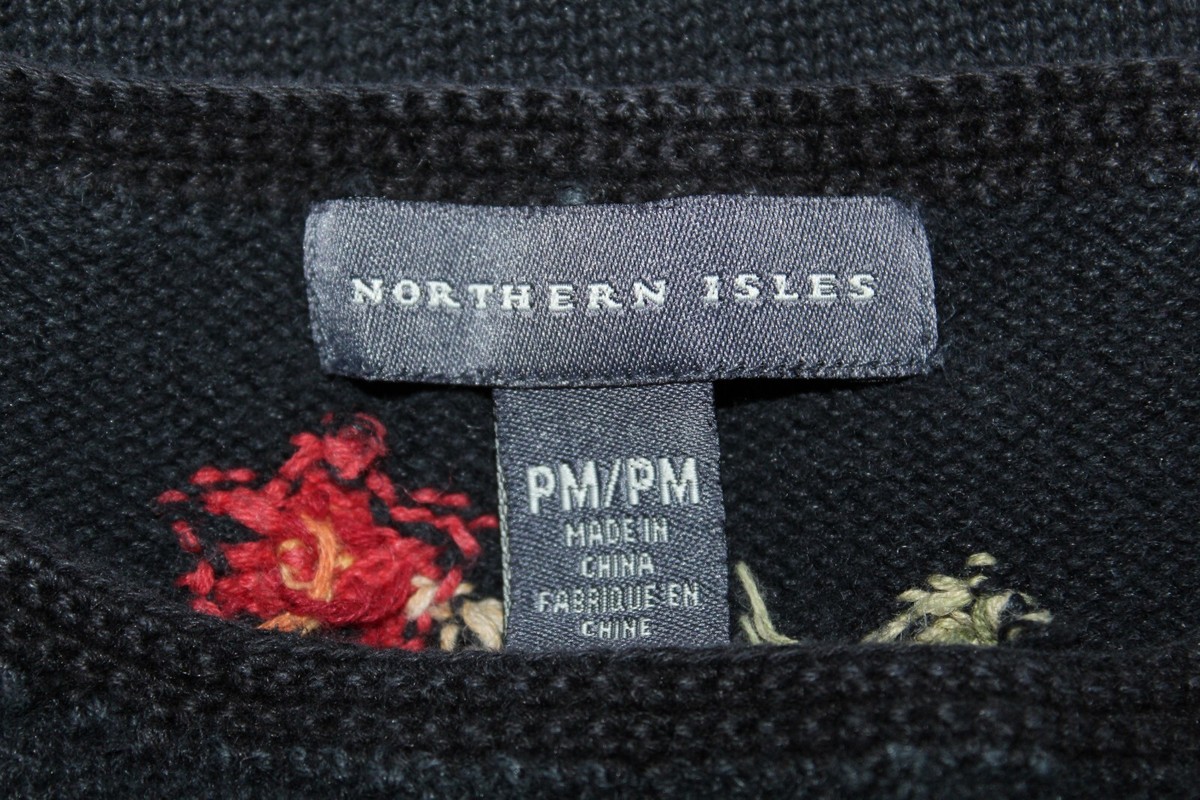 Northern Isles African Animals Embroidered Floral Black Sweater