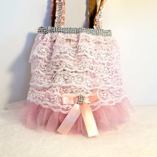 Sale Teen Women Wht Lace pink Ruffle Tutu Dressy Purse,Princess,Wedding Purse