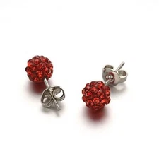 Austrian Crystal Ball Surgical Steel 6mm Disco Stud Clay Earrings Light Siam Red