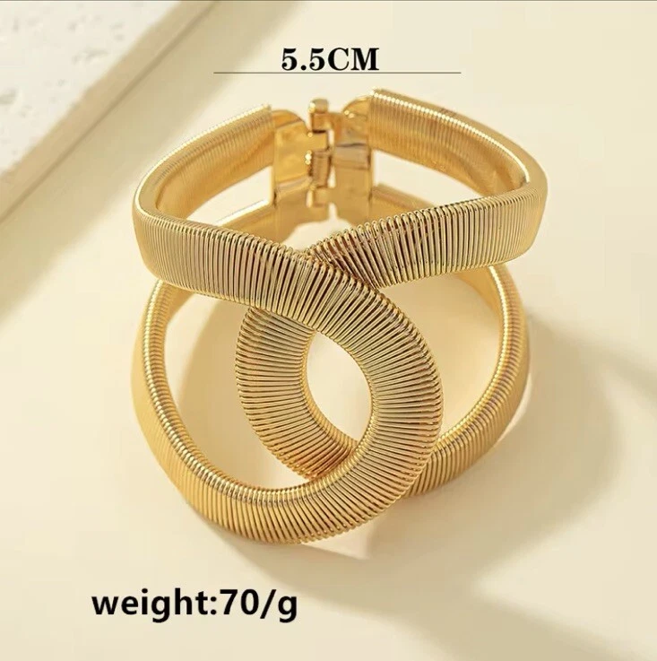 Brazalete Brazalete Ancho Tono Dorado Diseño Serpiente Ovalado Bisagras Mujer’s Joyería Nuevo Foto 3 de 3