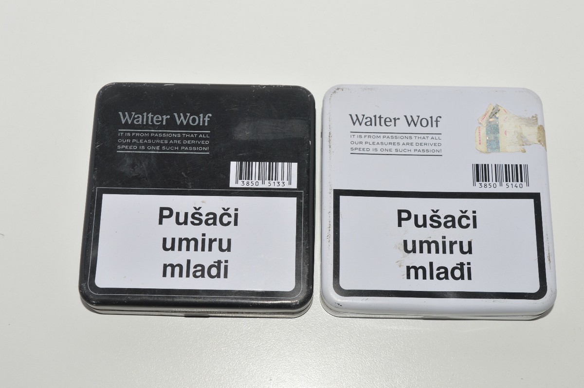 WALTER WOLF FIlter Cigarettes Tobbaco 2 empty case tin box rare