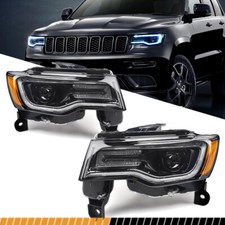 Pair For 2017-2021 Jeep Grand Cherokee HID/Xenon Headlights Lamp LED DRL Black