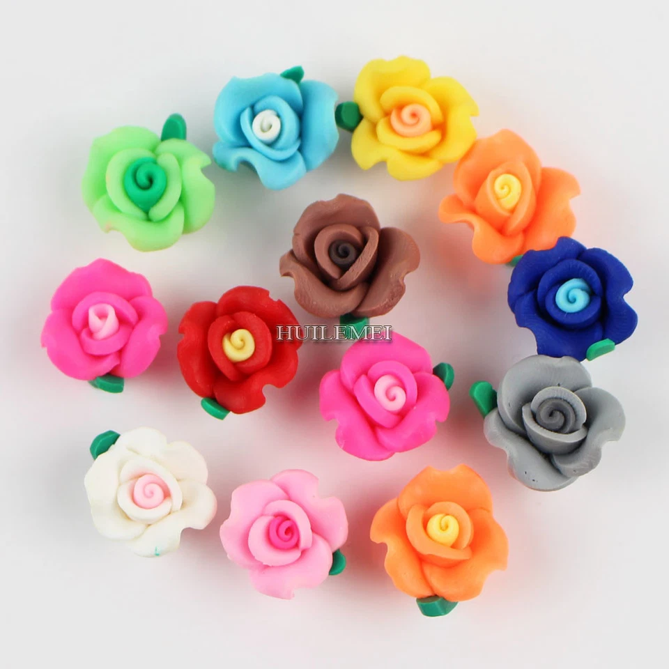 Venta al por mayor 50 un./lote mezclado 13 mm arcilla polimérica rosa flor cuentas espaciadoras sueltas Foto 3 de 4