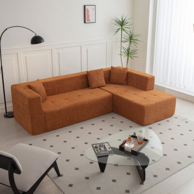 L-Shaped Sectional Set Deep Seat Tufted Sofa Set with Chaise Modular Couch Parts