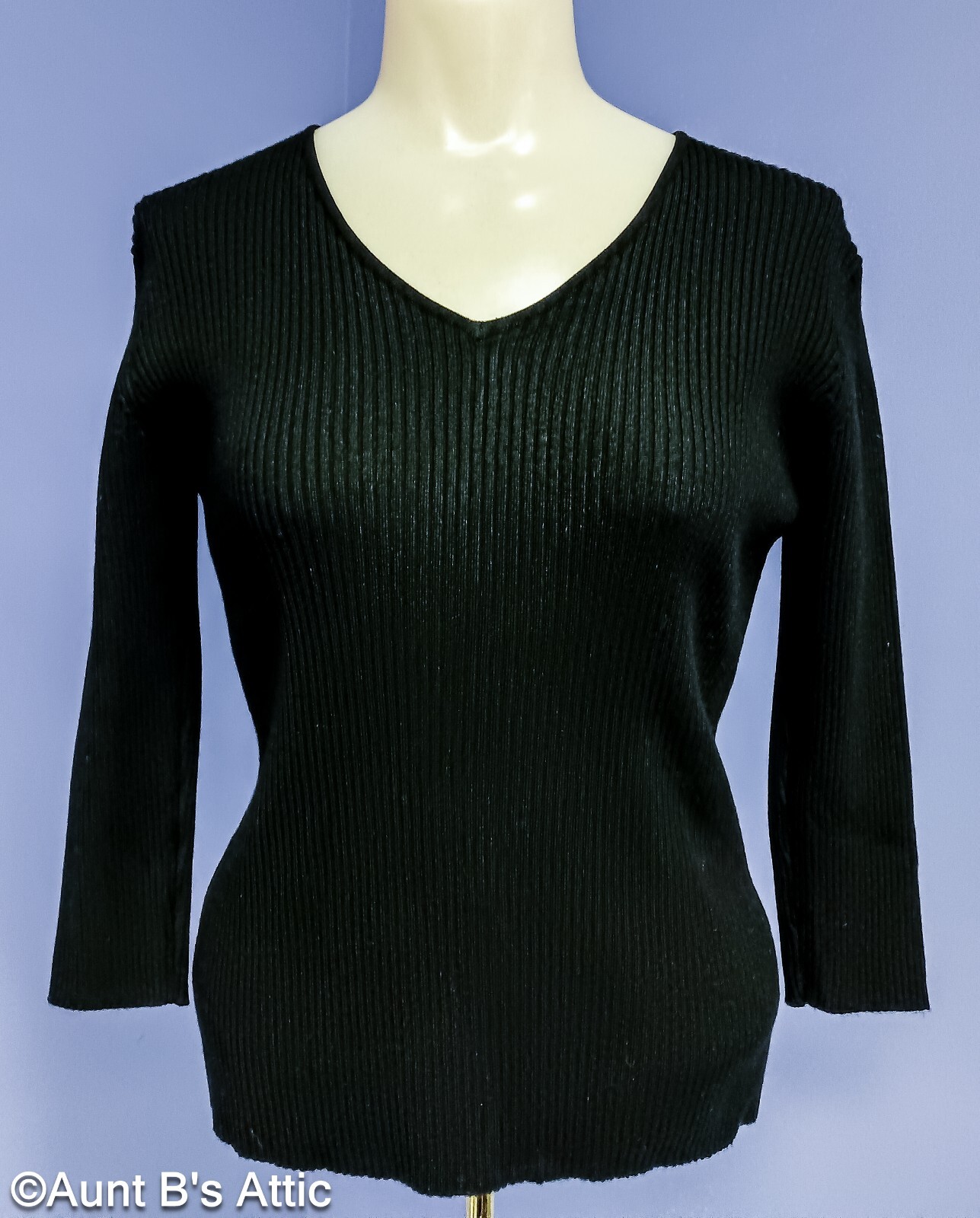 Sweater Knit Top Ladies Joseph A Blk Ribbed Knit Rayon Blend LS Pullover Top LG-image
