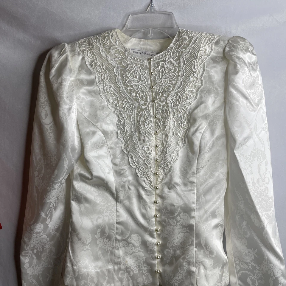 Mujer Talla 6 Jessica McClintock De Colección Marfil Satinado y Encaje 2 Piezas Falda Traje Nupcial Foto 3 de 4