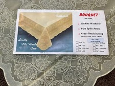 NEW NOS USA made Vtg Vinyl Old World Lace Butter Yellow 54x72 Tablecloth