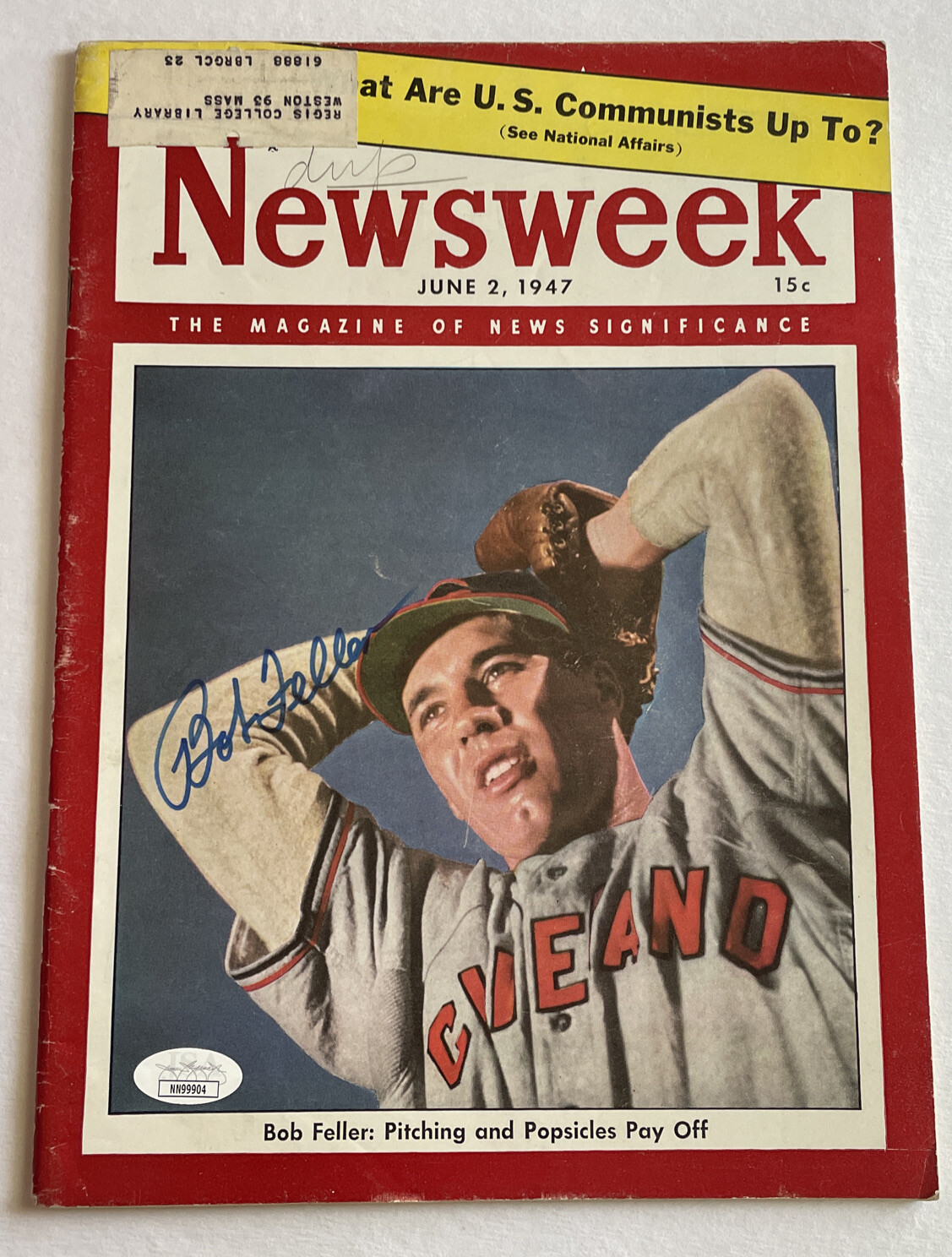 Bob Feller Autographed Signed 1947 Newsweek Full Magazine JSA 