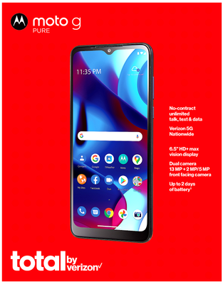 Motorola Moto G Pure 32GB 4G LTE Android Smartphone Total Wireless by  Verizon | eBay