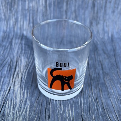 Libbey Glass Halloween candle votive Black Cat Boo! New Open Box