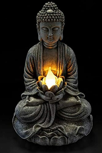 Statue lumière de jardin extérieur de Bouddha à énergie solaire DEL méditation zen bouddhiste - Photo 2/6